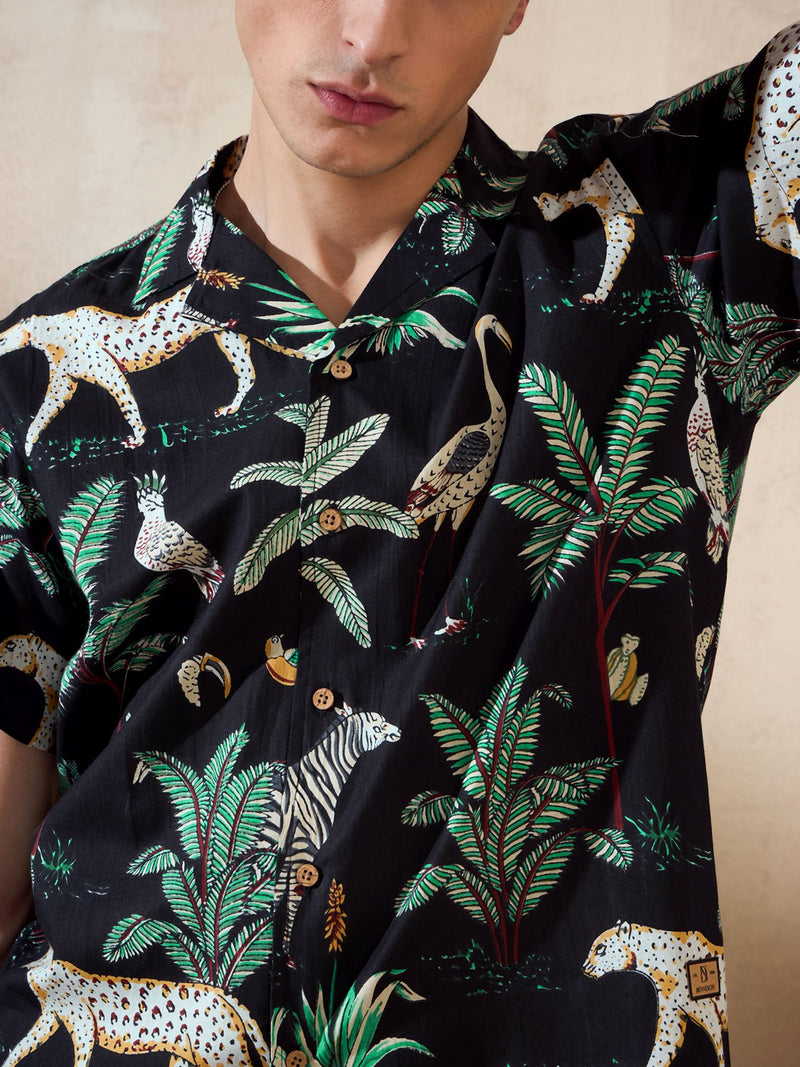 Black: Half Sleeves Casual Printed Shirt