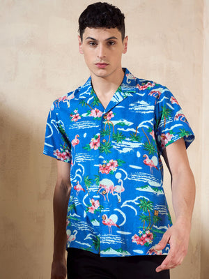 Blue: Half Sleeves Floral Printed Shirt