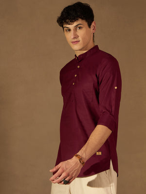 DENNISON Men Maroon Pure Cotton Solid Kurta