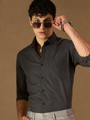 DENNISON Men Charcoal Solid Formal Shirt