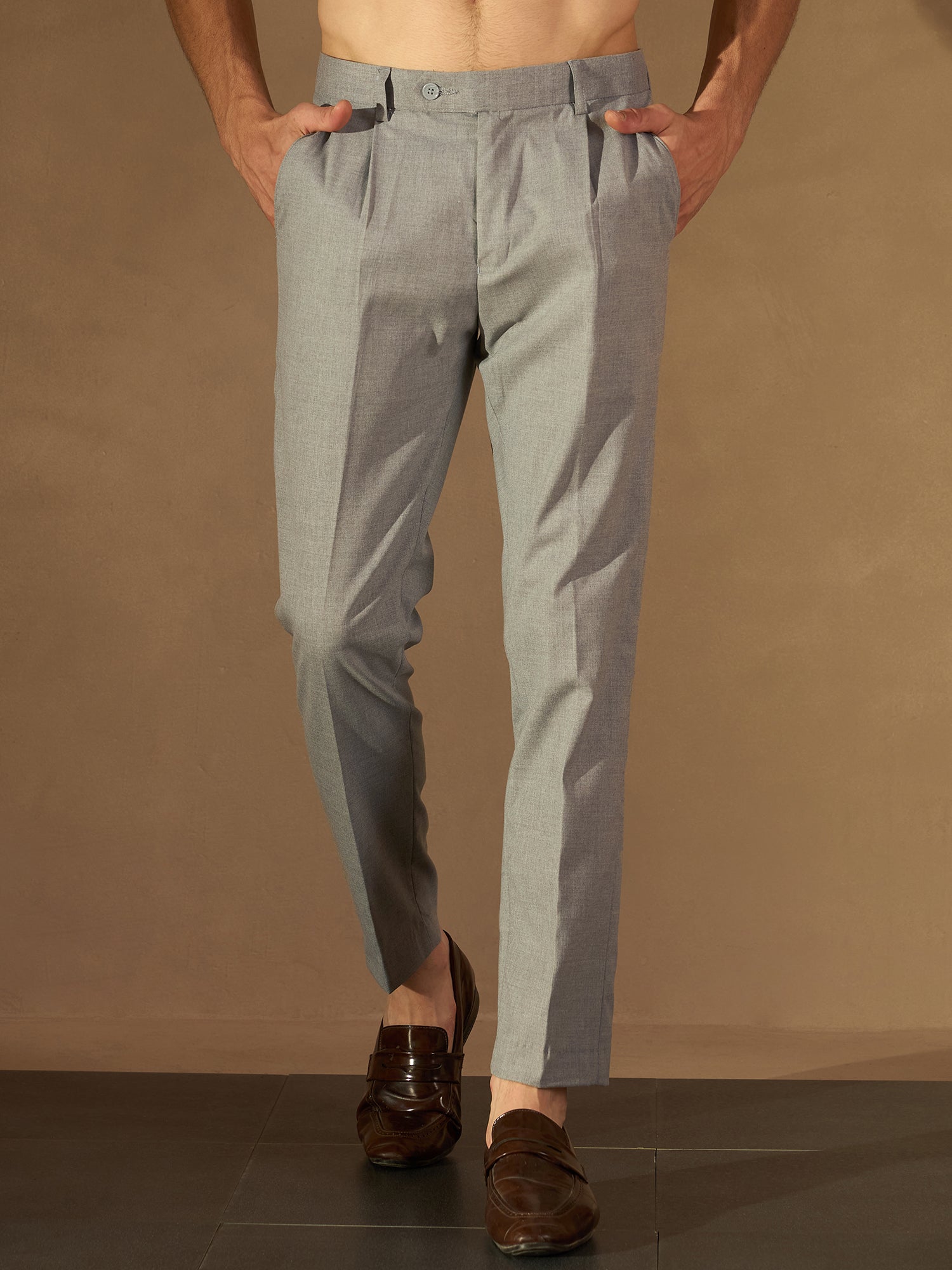 DENNISON Men Grey Formal Trousers - Main Image
