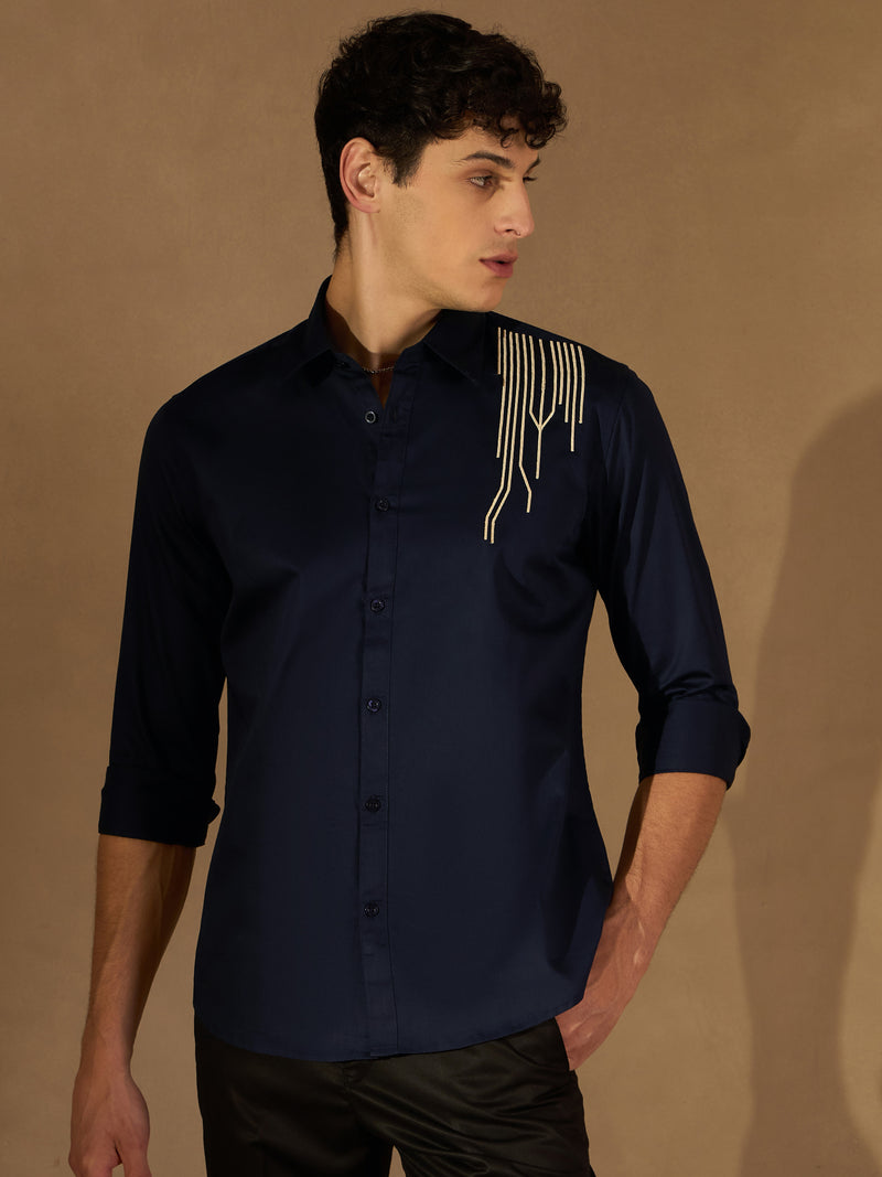 Blue: Full Sleeves Embroidery Clubwear Shirt