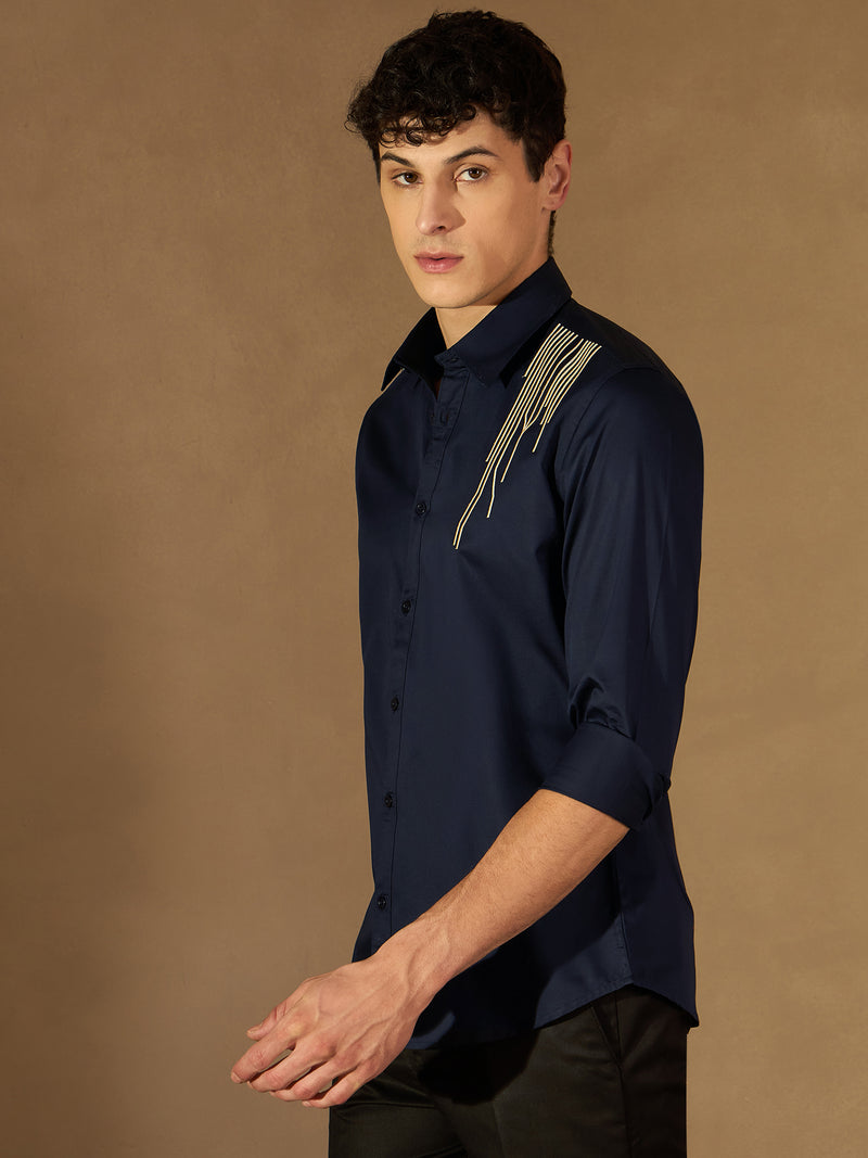Blue: Full Sleeves Embroidery Clubwear Shirt