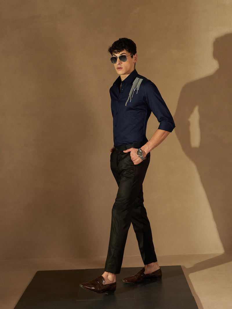 Blue: Full Sleeves Embroidery Clubwear Shirt