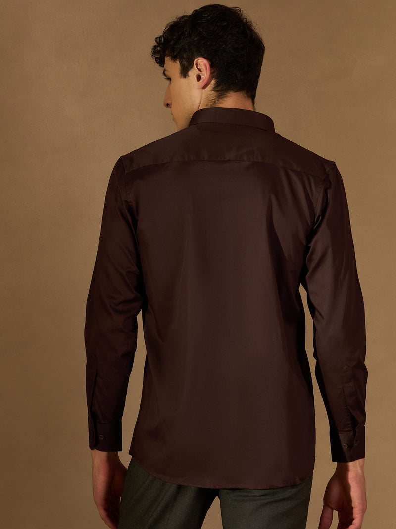 Coffee Brown: Comfort Regular Fit Solid Formal Shirt
