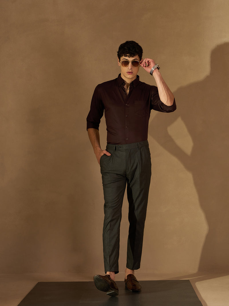 Coffee Brown: Comfort Regular Fit Solid Formal Shirt
