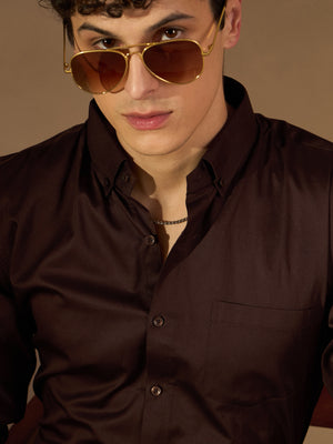 Coffee Brown: Comfort Regular Fit Solid Formal Shirt