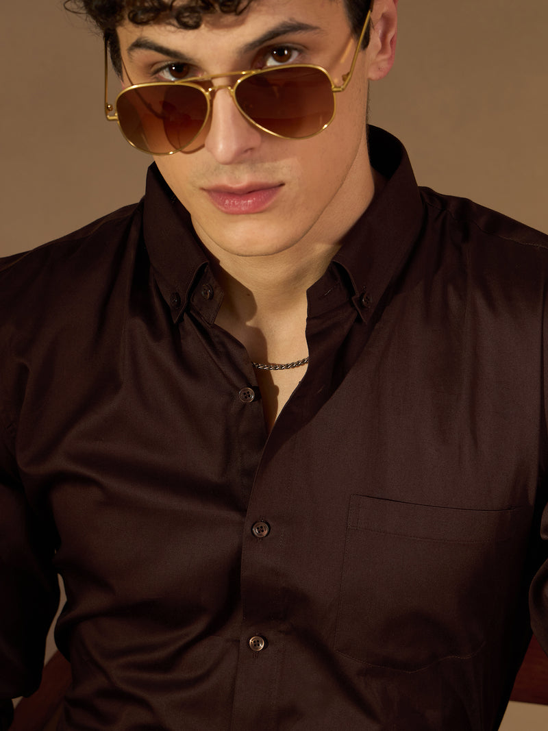 Coffee Brown: Comfort Regular Fit Solid Formal Shirt