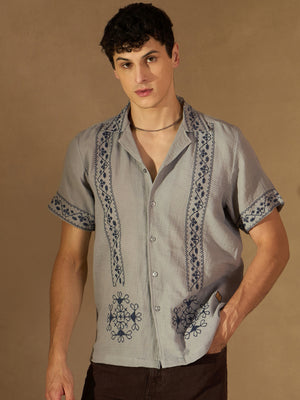 Gray: Muslin Embroidery Shirt