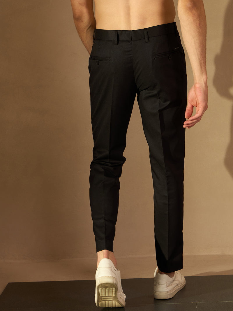 Men Black Tapered Fit Cropped Trousers