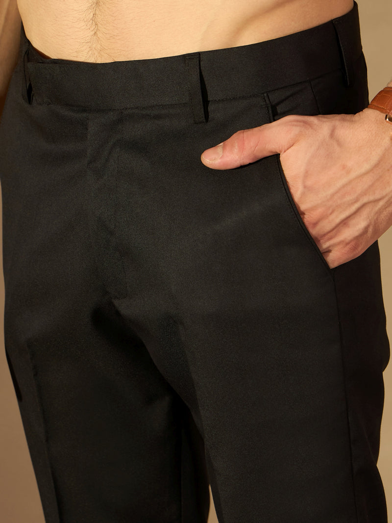 Men Black Tapered Fit Cropped Trousers