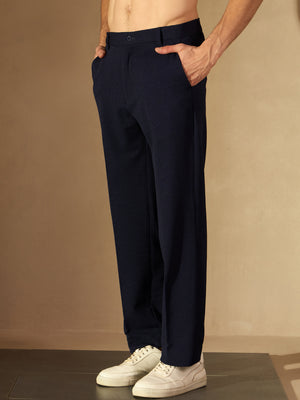 Men's Korean Baggy Fit Navy Blue Trouser