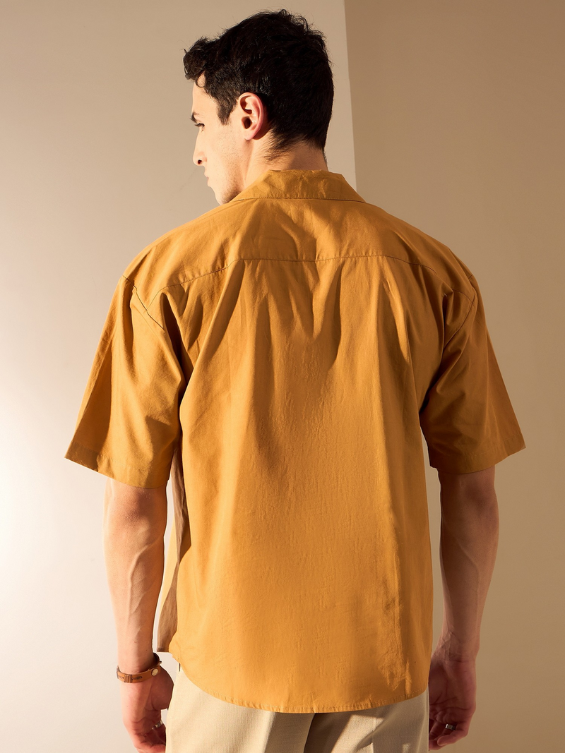 Mustard: Half Sleeves Embroidery Oversized Shirt