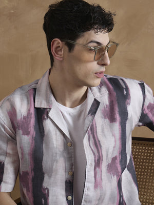 Pink & Cream: Half Sleeves Abstract Printed Shirt