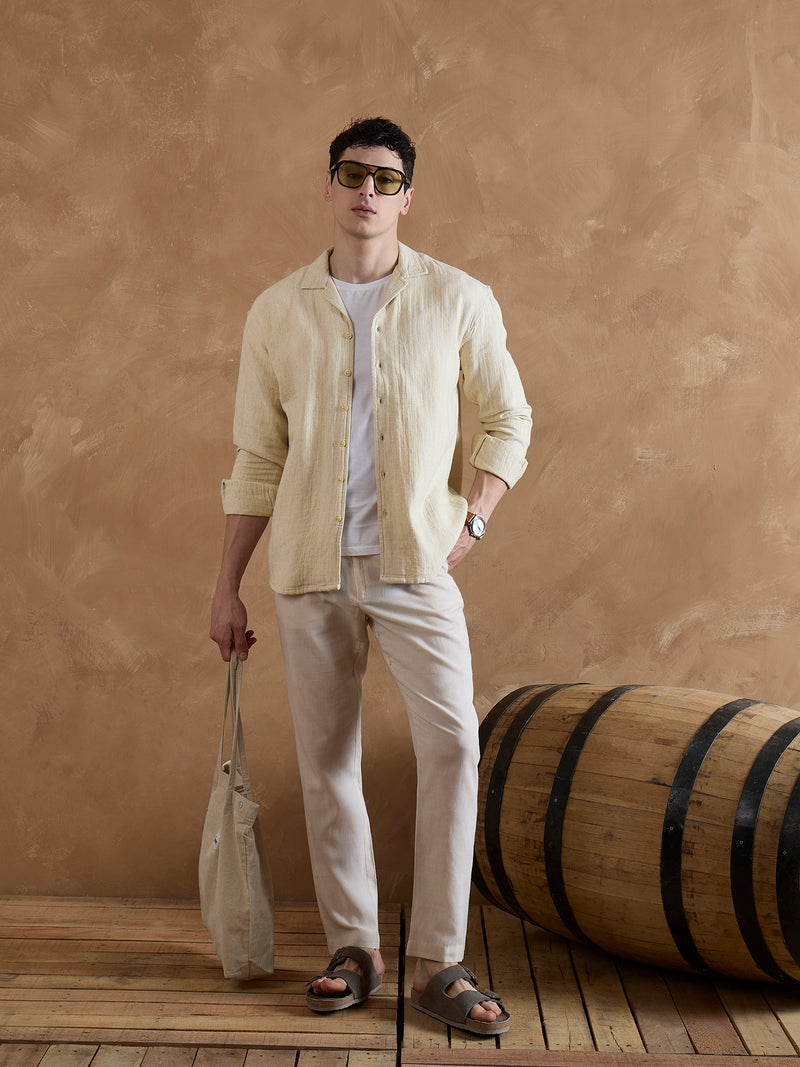 Beige: Full Sleeves Muslin Shirt