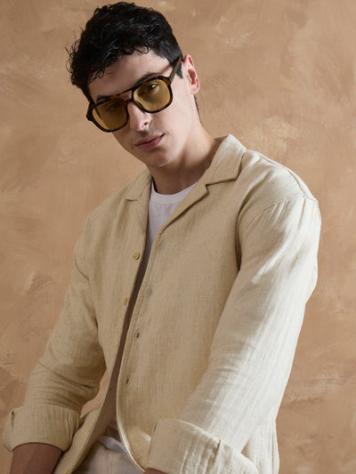 Beige: Full Sleeves Muslin Shirt