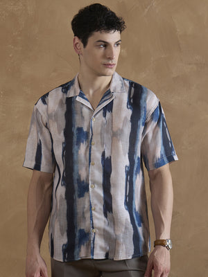 Blue & Cream: Half Sleeves Abstract Printed Shirt