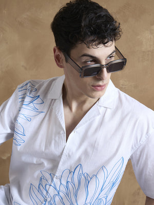 White & Blue: Half Sleeves Printed Shirt