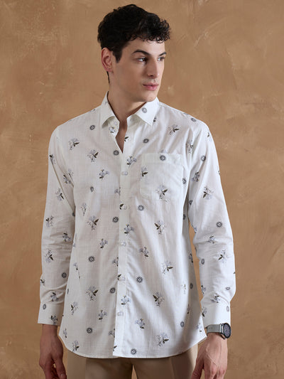 Off White: Full Sleeves Floral Printed Shirt