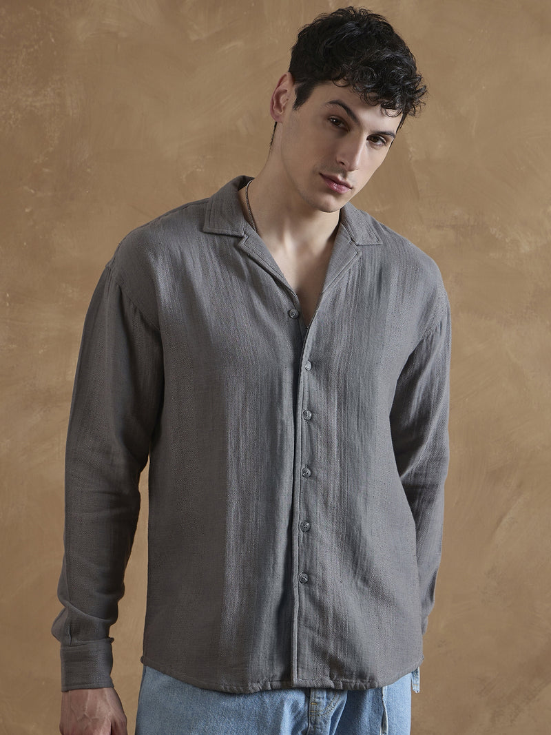 Grey: Full Sleeves Muslin Shirt