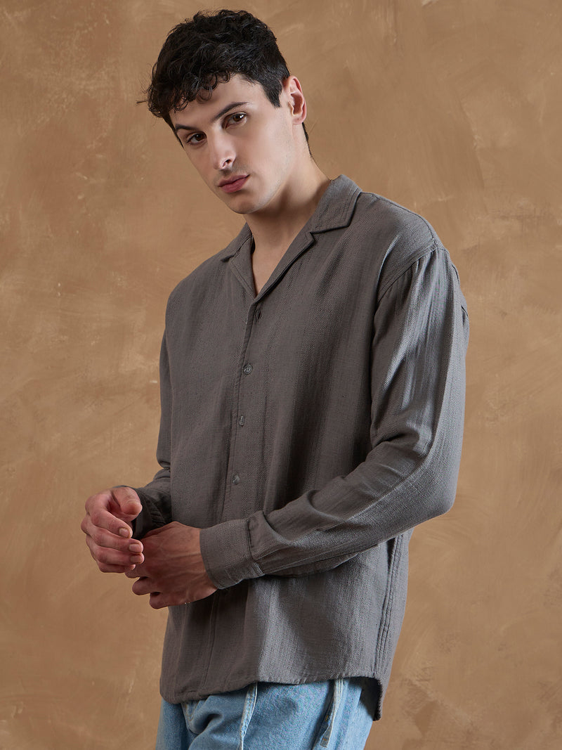 Grey: Full Sleeves Muslin Shirt