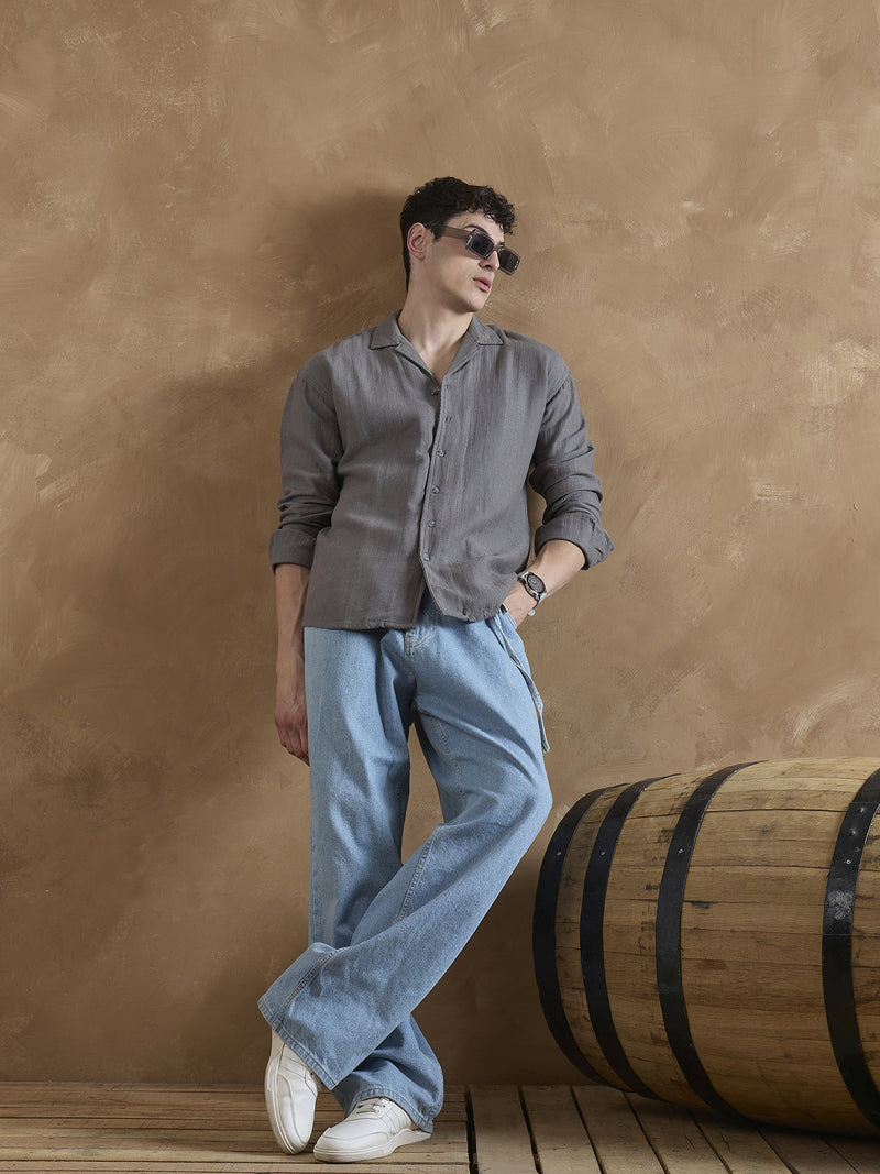 Grey: Full Sleeves Muslin Shirt