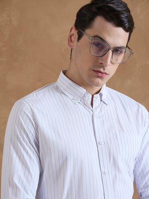 White & Blue: Full Sleeves Pencil Stripe Shirt