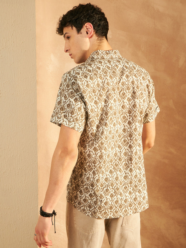 Men's Block Printed Lightweight Thin Cotton Shirt