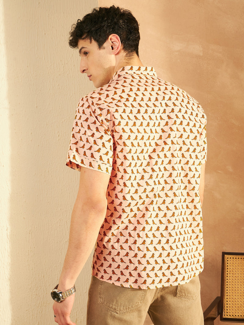 Peach: Half Sleeves Block Printed Shirt