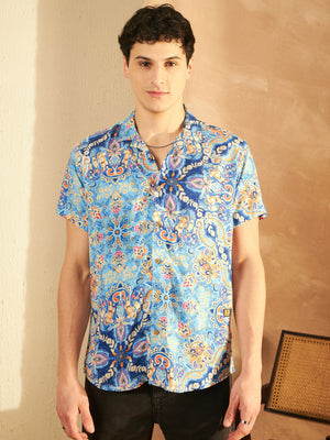 Blue: Half Sleeves Jaipur Printed Shirt
