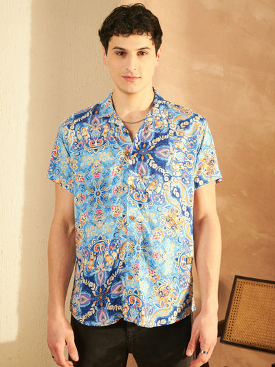 Blue: Half Sleeves Jaipur Printed Shirt