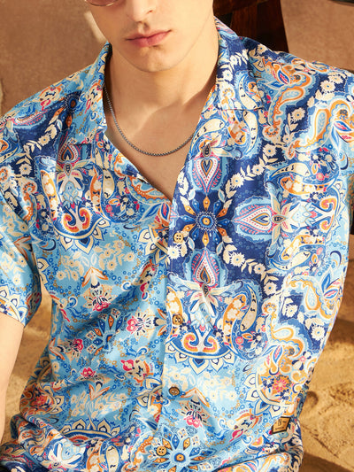 Blue: Half Sleeves Jaipur Printed Shirt