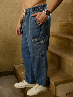 Blue: Korean Baggy Cargo Jeans