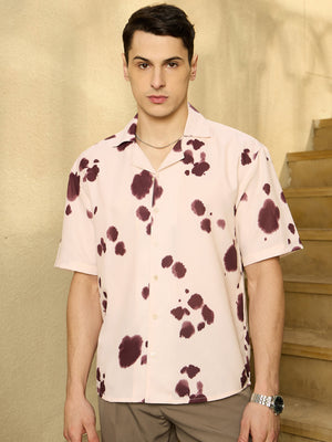 Cream & Purple: Abstract Printed Oversized Shirt