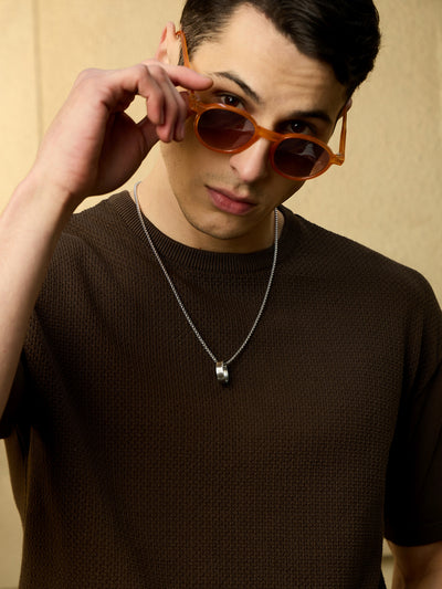 Brown: Relaxed Round Neck Knitted T-Shirt