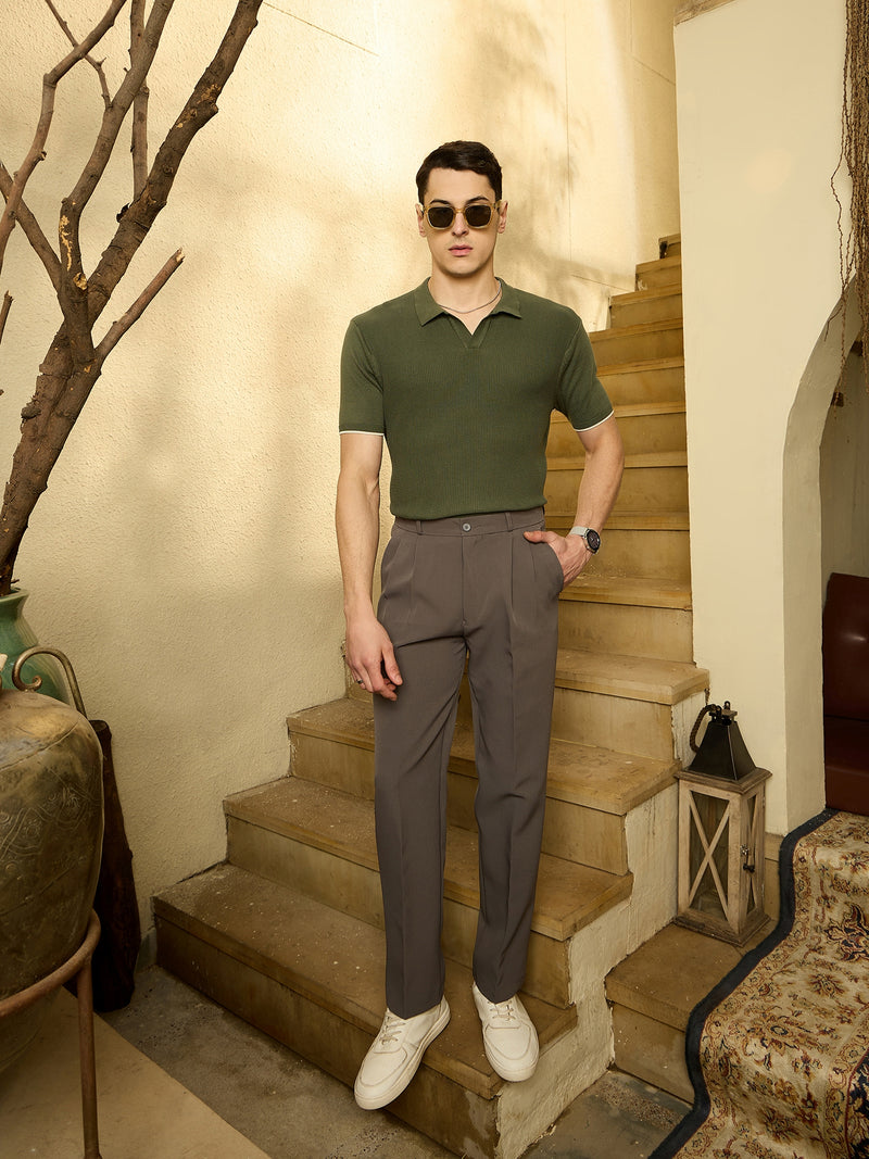 Olive: Relaxed Textured Polo T-Shirt