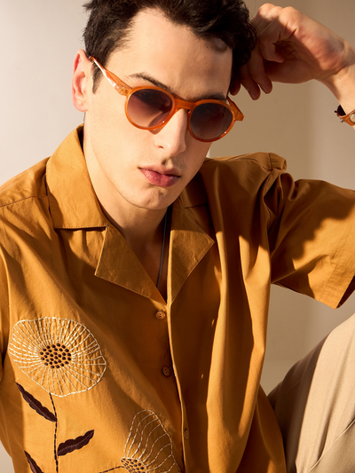 Mustard: Half Sleeves Embroidery Oversized Shirt