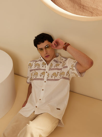 White: Half Sleeves Placement Printed Casual Shirt