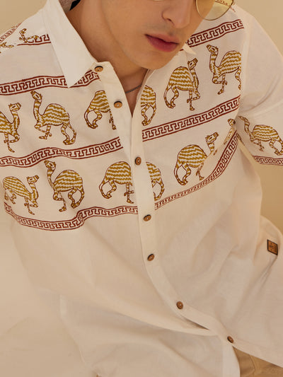 White: Half Sleeves Placement Printed Casual Shirt