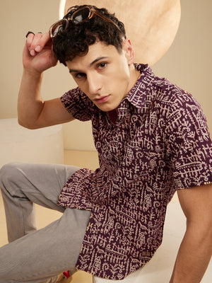 Men's Block Printed Lightweight Thin Cotton Shirt