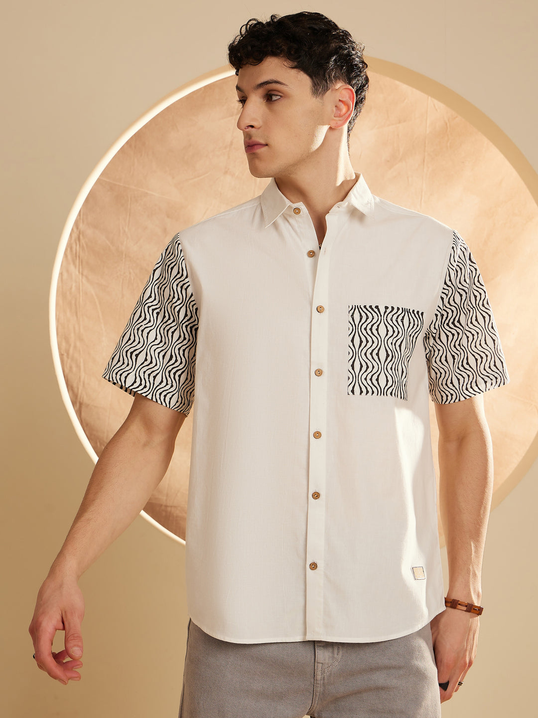 DENNISON White Color Placement Printed Casual Shirt