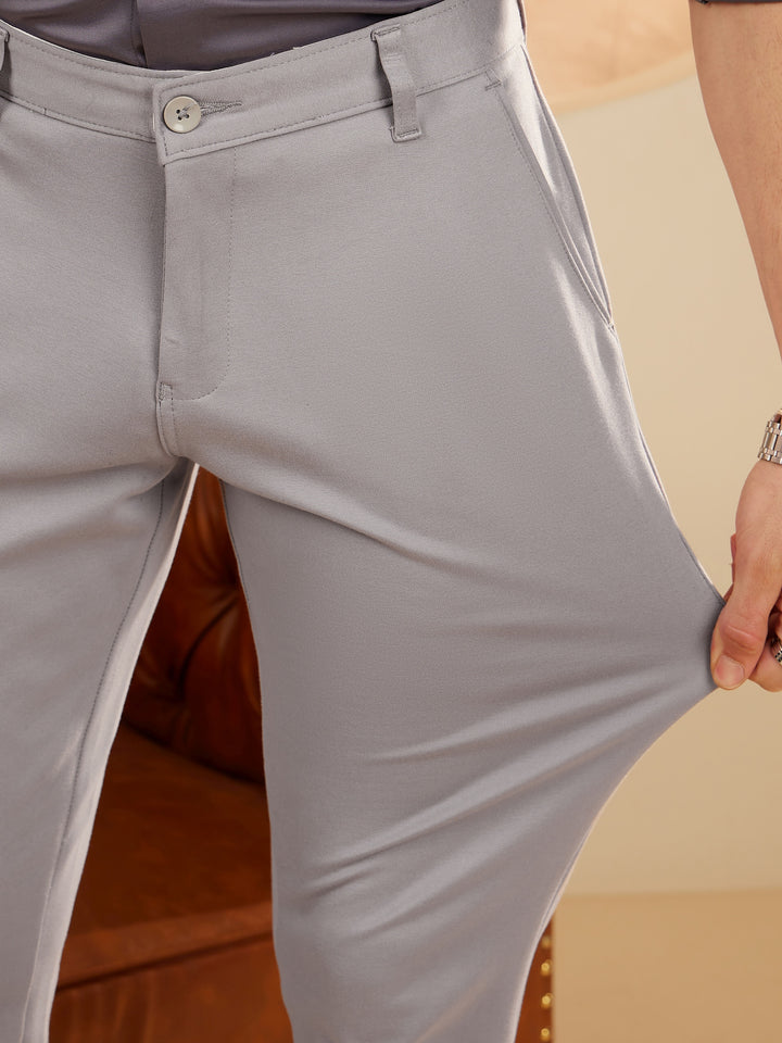 DENNISON Men Light Grey 4-Way Lycra Trouser