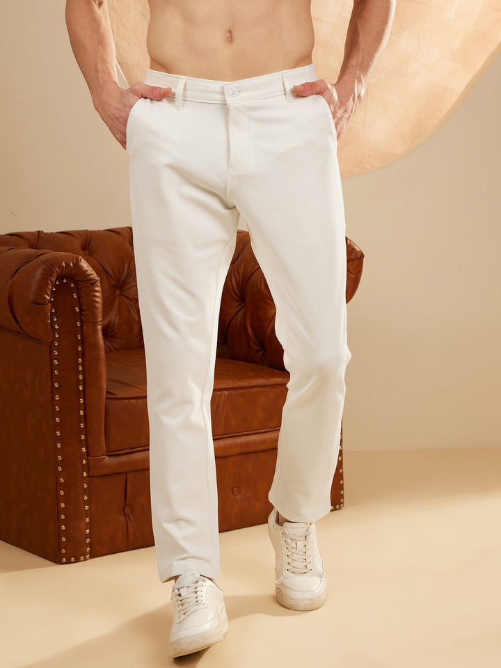 DENNISON Off White 4-Way Lycra Trouser