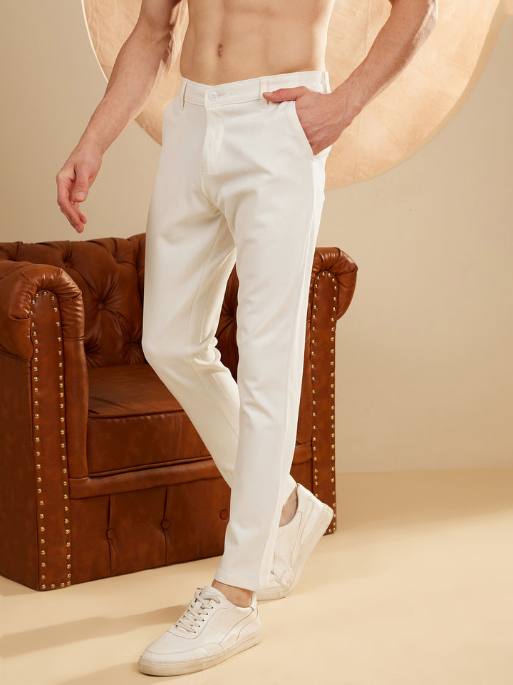 DENNISON Off White 4-Way Lycra Trouser