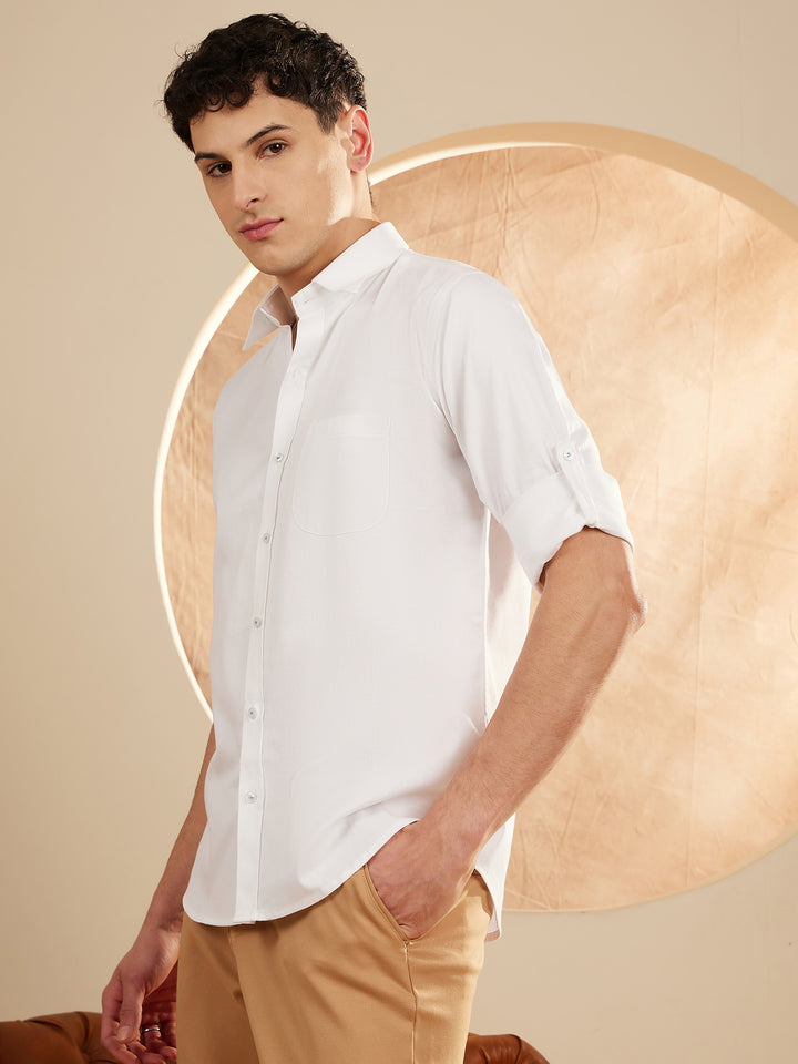Men White Smart Slim Fit Solid Formal Shirt