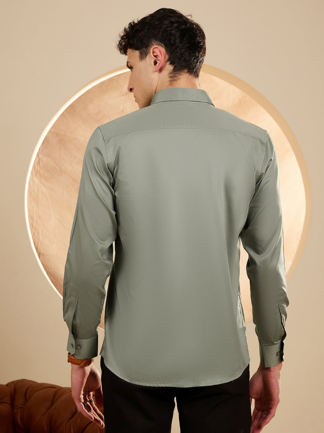 Men Olive Green Smart Slim Fit Opaque Formal Shirt