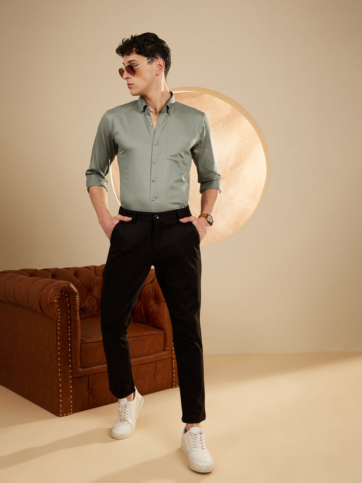 Men Olive Green Smart Slim Fit Opaque Formal Shirt