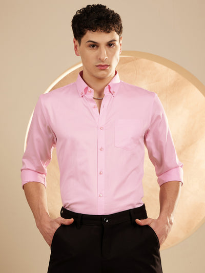 Pink: Smart Slim Fit Opaque Formal Shirt