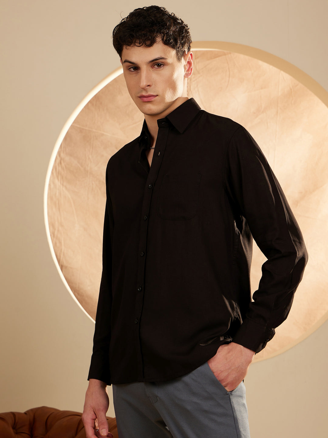 Men Black Smart Slim Fit Solid Formal Wrinkle Free Shirt
