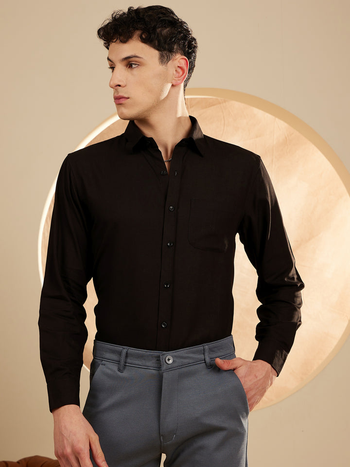 Men Black Smart Slim Fit Solid Formal Wrinkle Free Shirt